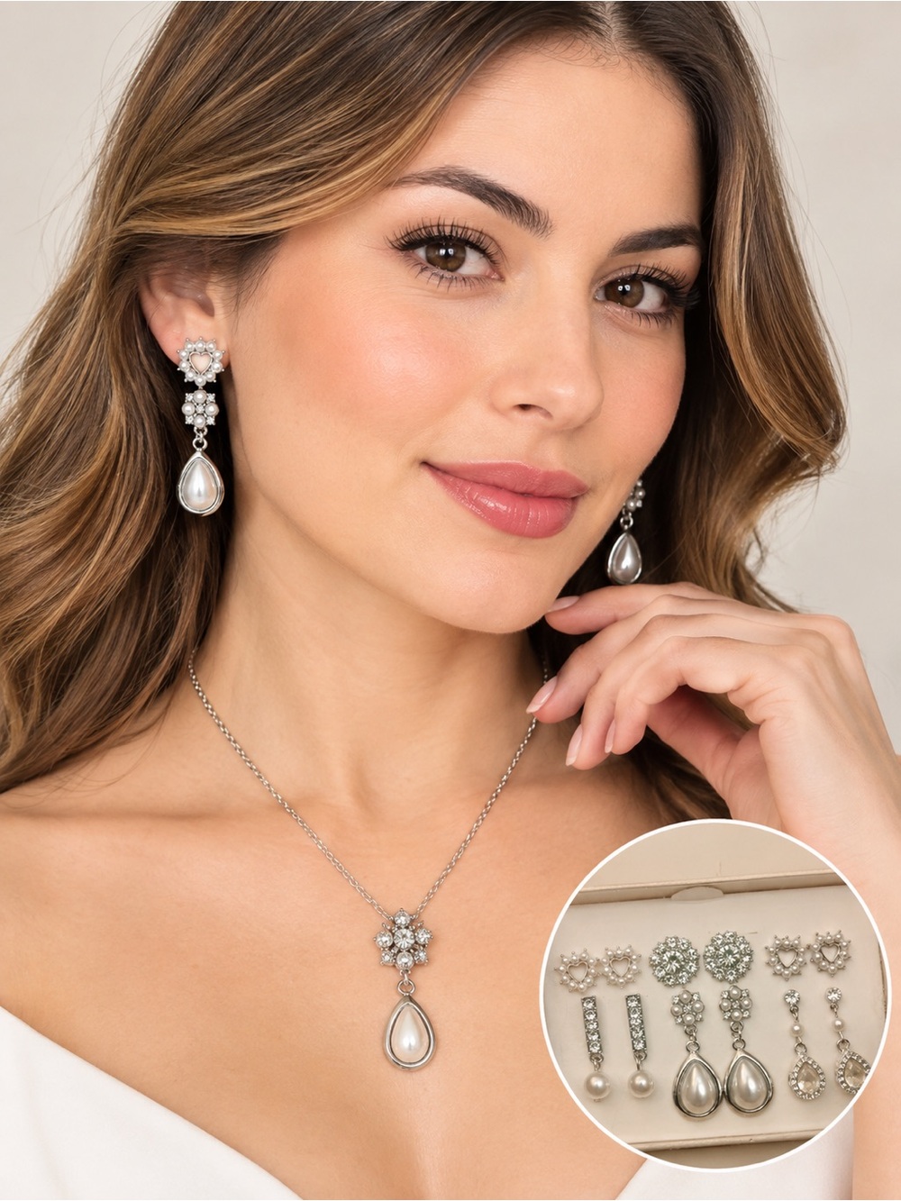 Nicole Miller Silver Pearl Drop Earring Set - Elegant Teardrop Jewelry